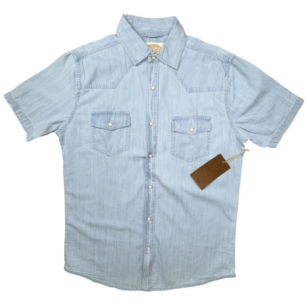 Harpers Ridge Mens Small Button Up Denim Pearl Snap Western Casual Blue New